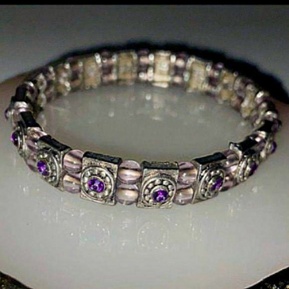 2 for 30$ Woman Stretchy bracelet with‎ purple gems and lilac beads Y2K - Picture 1 of 5